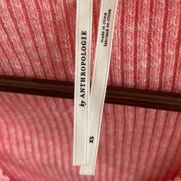 Anthropologie XS pink faux-wrap sweater with mesh embroidered sleeves - Picture 8 of 11